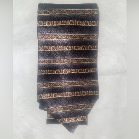 GEOFFREY BEENE Black Brown Silk Necktie Tie Horizontal Geo Stripe USA $30 lcsr - Picture 5 of 8